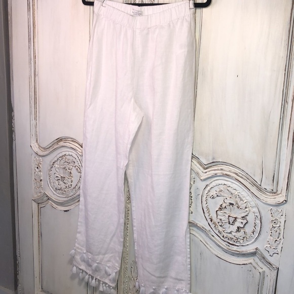 Rachel Zoe 100% Linen Hem Embellished Elastic Waist Pull On Pants Size XS - Picture 3 of 10